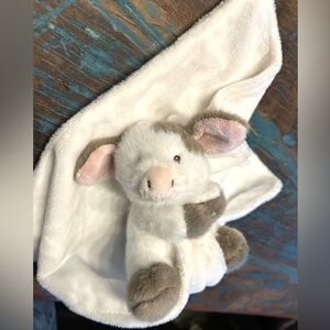 Baby Ganz Soft Plush Cow Lovey  Security Blanket White Brown Pink